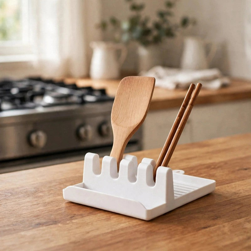 Kitchen Spoon Rest Holder - Non-Slip Plastic Rack for Spatula, Fork & Chopsticks