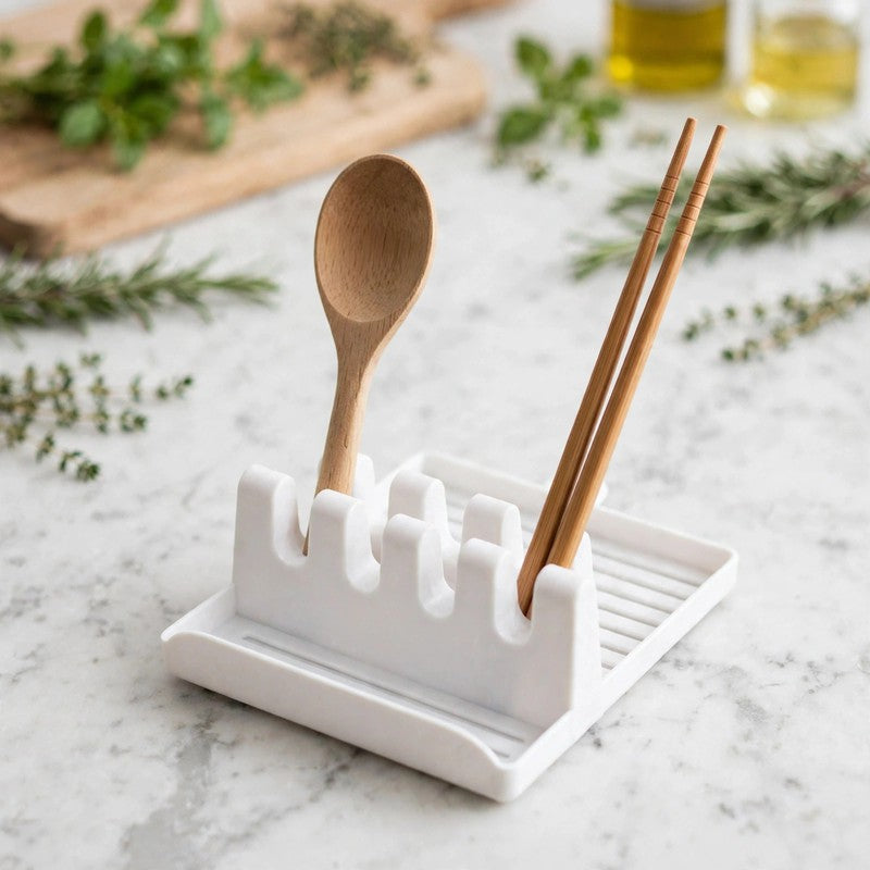 Kitchen Spoon Rest Holder - Non-Slip Plastic Rack for Spatula, Fork & Chopsticks