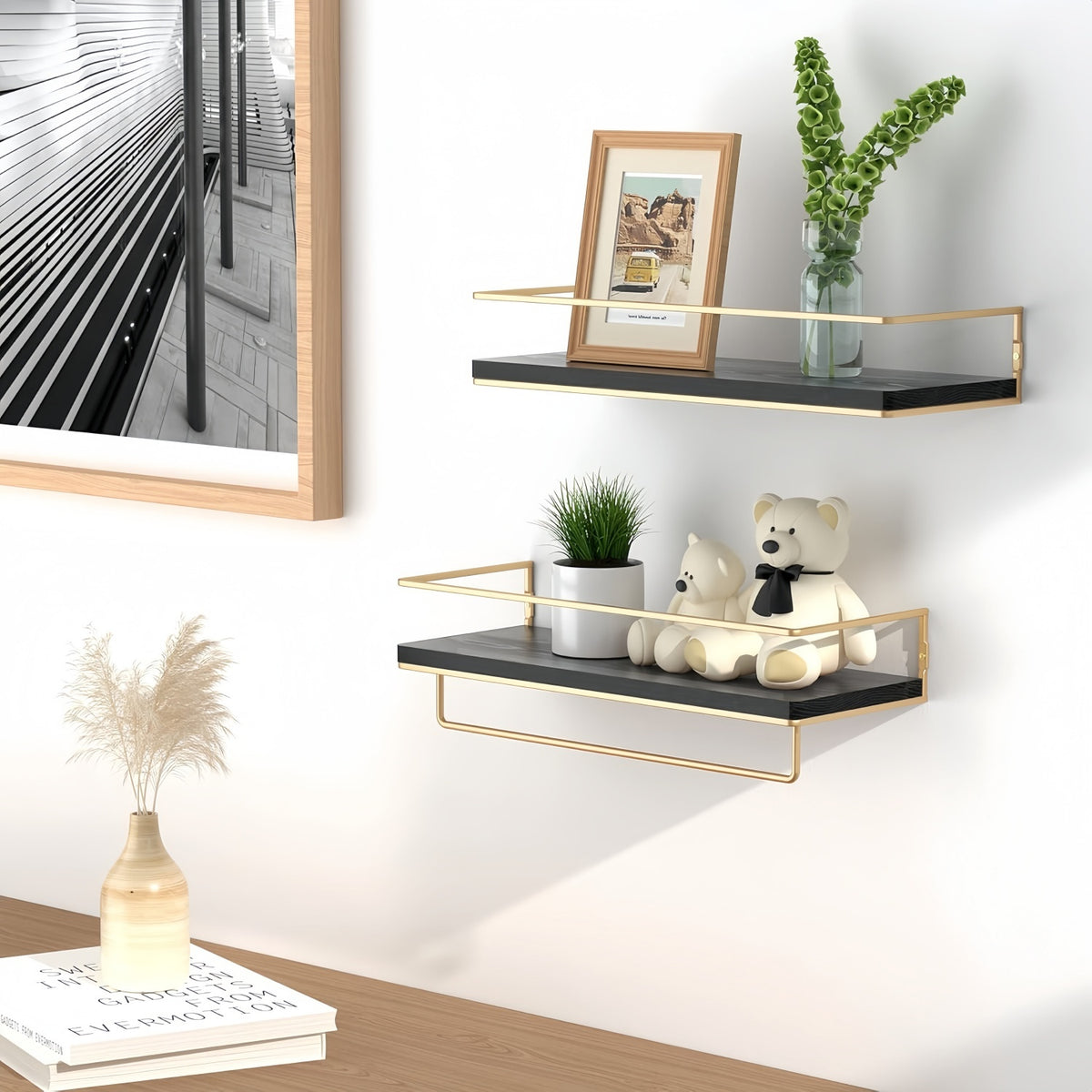 Floating Shelves 15.7" - Set of 2 Wall Mounted Wooden Shelves