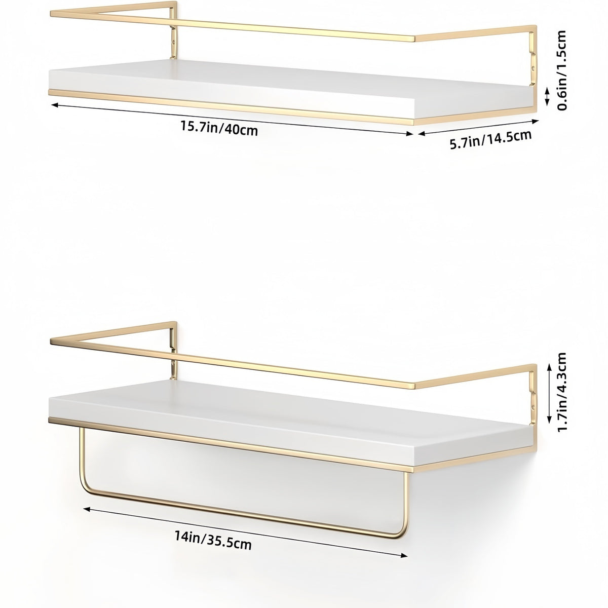 Floating Shelves 15.7" - Set of 2 Wall Mounted Wooden Shelves