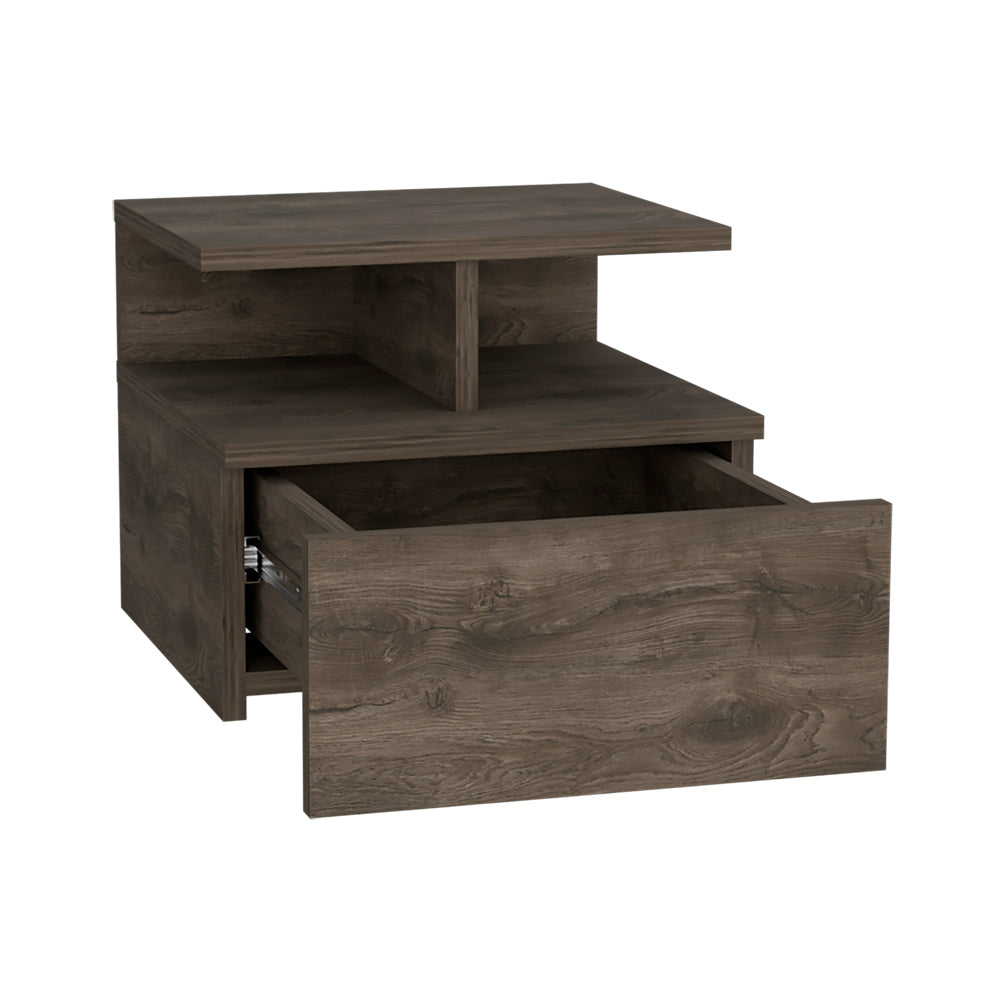 Floating Nightstand - One Drawer Dark Walnut Wall Mounted Bedside Table