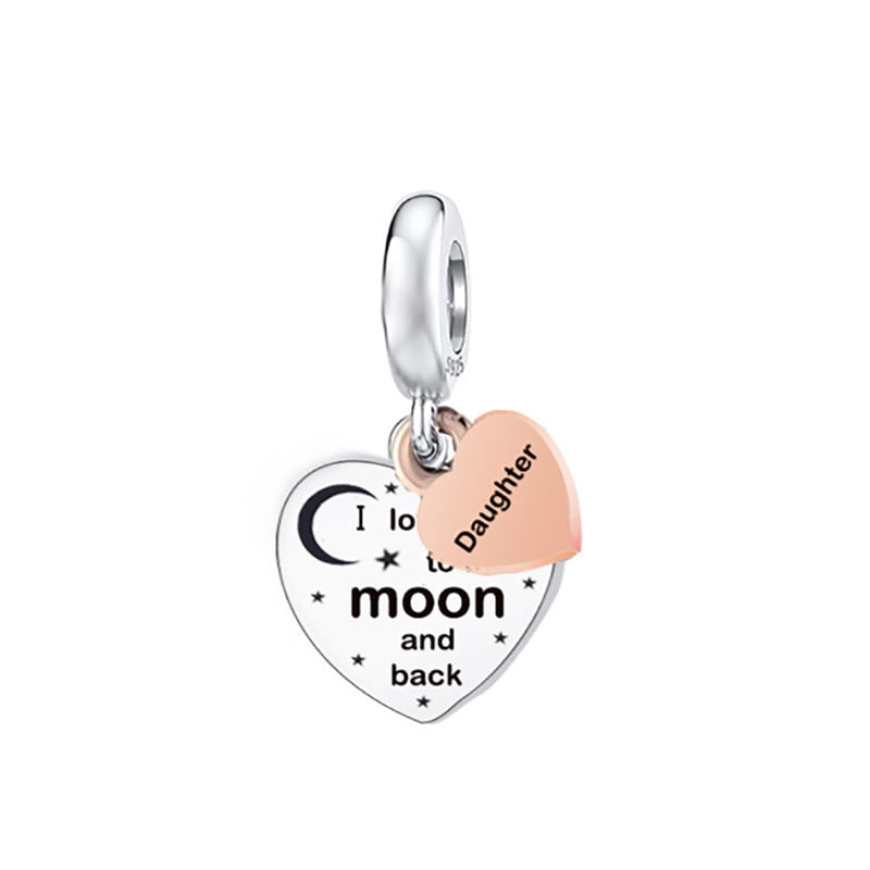 925 Sterling Silver Grandma Heart Charm - 'I Love You to the Moon and Back'
