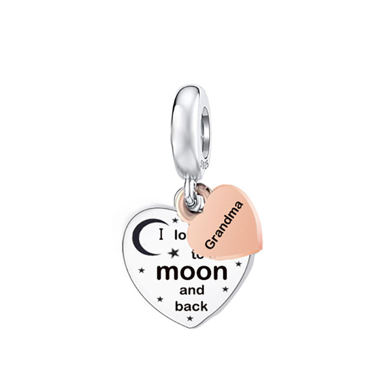 925 Sterling Silver Grandma Heart Charm - 'I Love You to the Moon and Back'