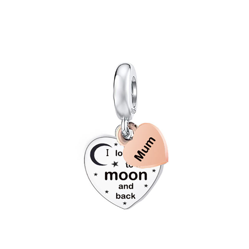 925 Sterling Silver Grandma Heart Charm - 'I Love You to the Moon and Back'
