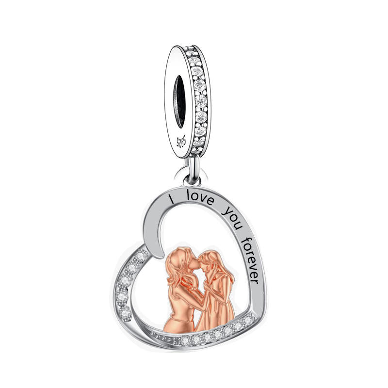 925 Sterling Silver Love Kiss Heart Charm Bead for Grandma