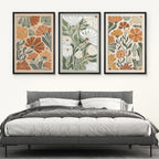 Retro Floral Wall Art Set of 3 - Scandinavian Botanical Canvas Prints
