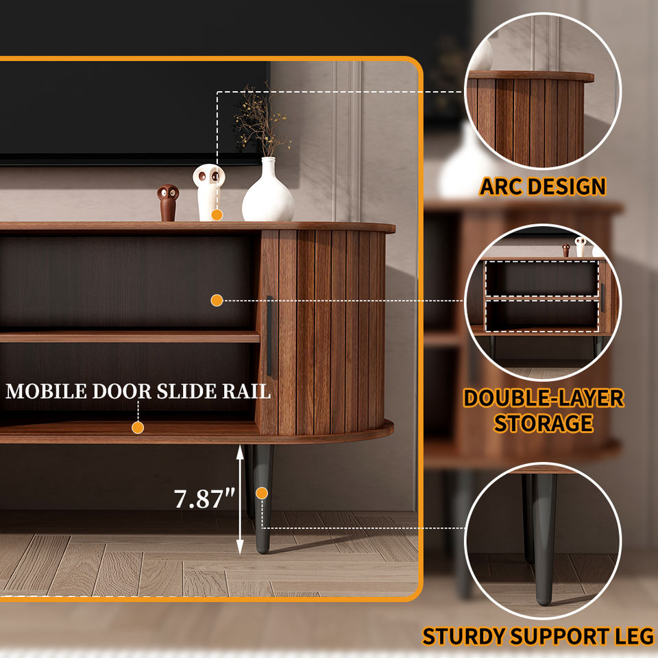 Modern 55" Wood TV Stand Console Table with Storage - Sliding Door