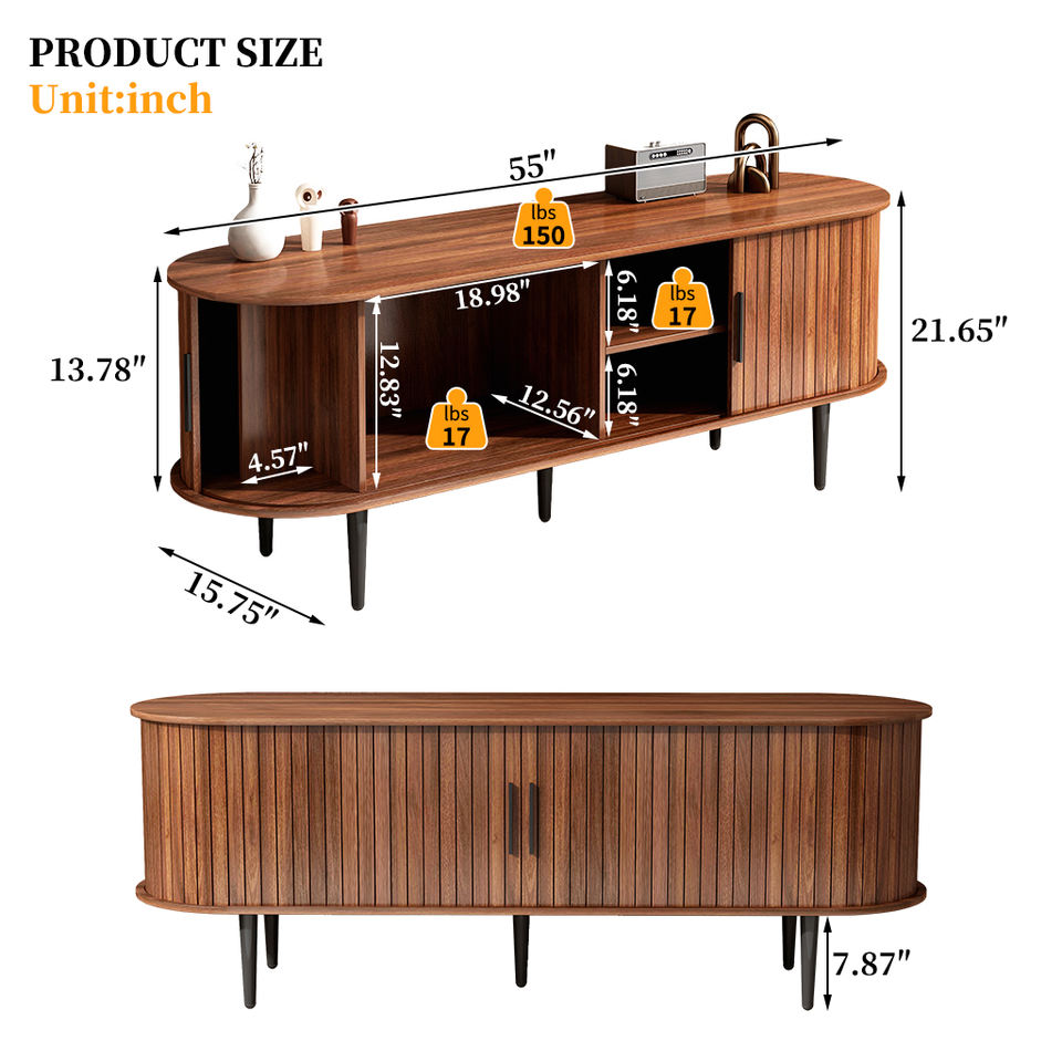 Modern 55" Wood TV Stand Console Table with Storage - Sliding Door