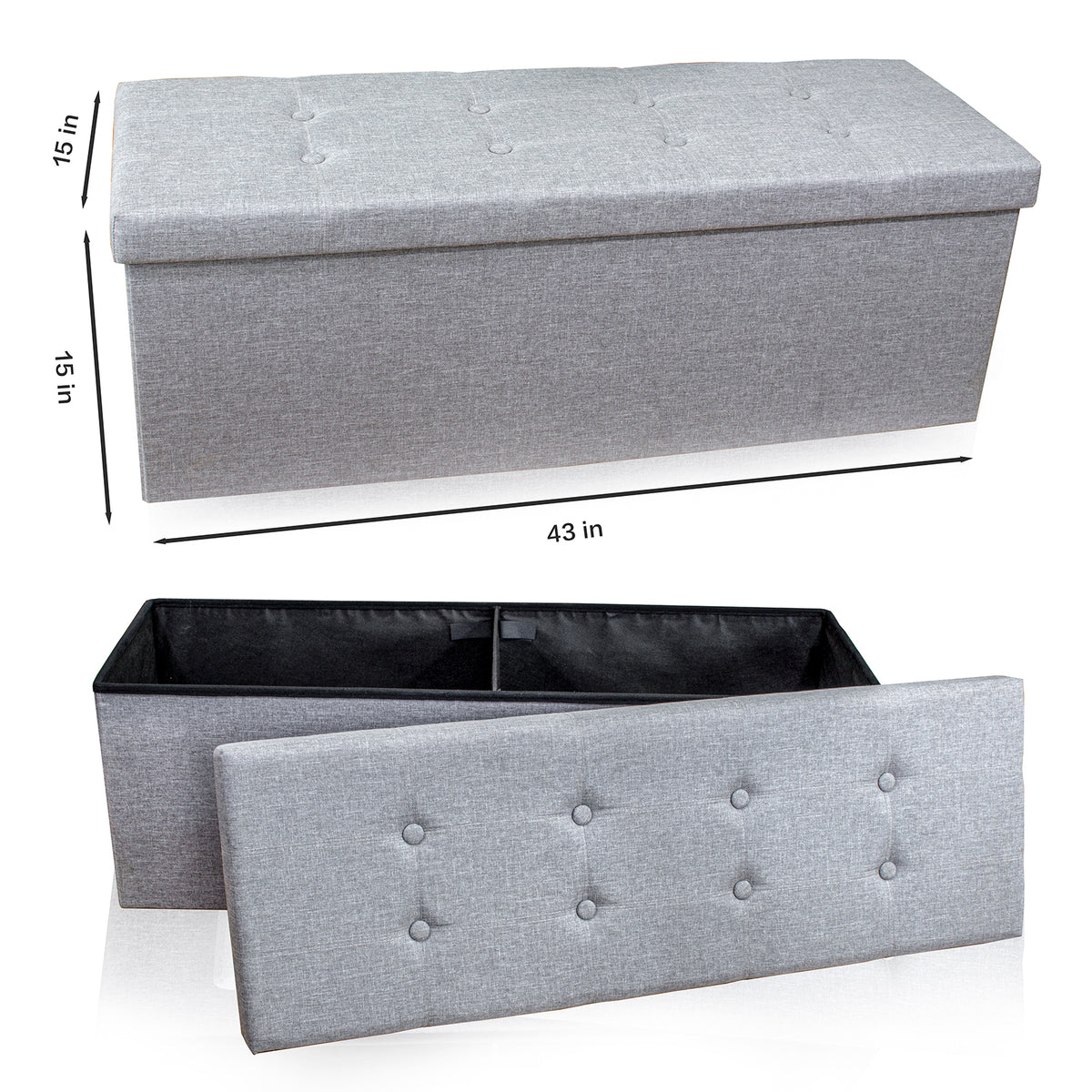 43 Inch Foldable Storage Ottoman Bench - Modern Storage Bench