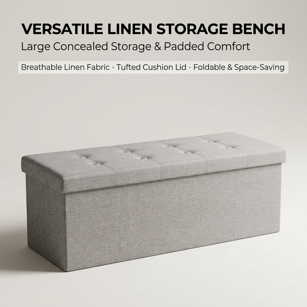 43 Inch Foldable Storage Ottoman Bench - Modern Storage Bench
