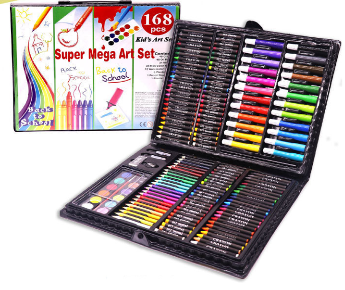 Kids Art Drawing Set 168 Pieces - Non-Toxic Watercolor, Crayons & Colored Pencils with Easel