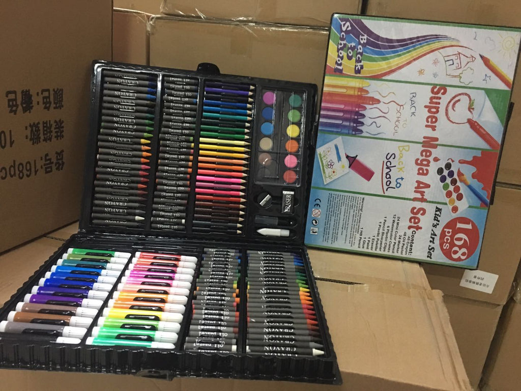 Kids Art Drawing Set 168 Pieces - Non-Toxic Watercolor, Crayons & Colored Pencils with Easel