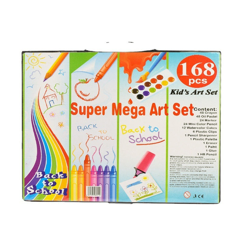 Kids Art Drawing Set 168 Pieces - Non-Toxic Watercolor, Crayons & Colored Pencils with Easel