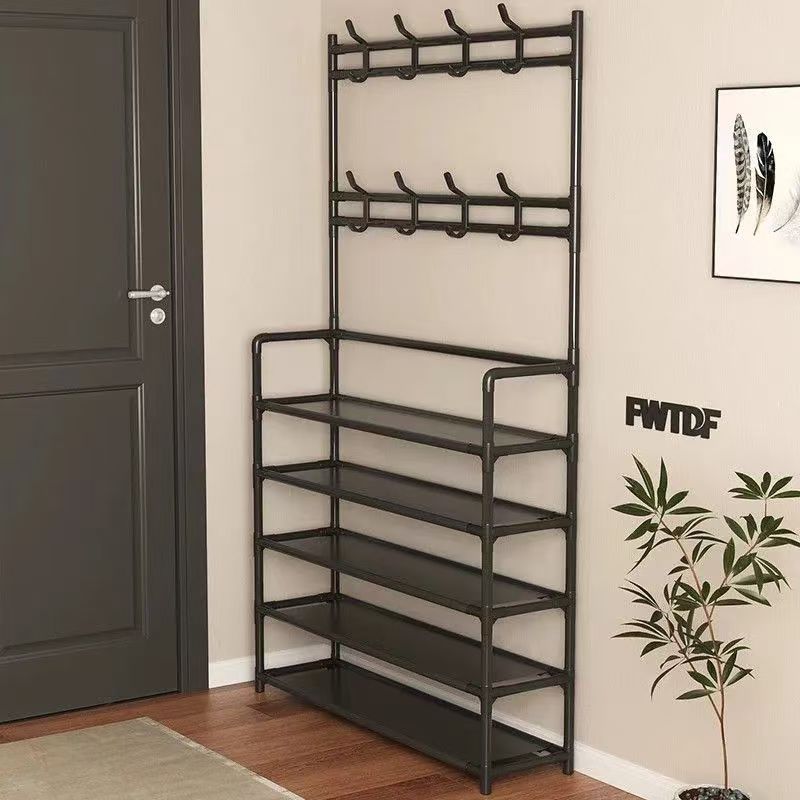 Over-Door Shoe Rack Organizer - Portable 3-Layer Shoe Storage Cabinet with Coat Hooks
