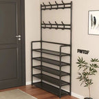 Over-Door Shoe Rack Organizer - Portable 3-Layer Shoe Storage Cabinet with Coat Hooks