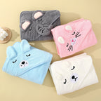 Baby Hooded Bath Towel - Soft Coral Fleece, Cute Cartoon Animal Design for Newborns