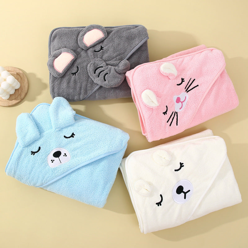 Baby Hooded Bath Towel - Soft Coral Fleece, Cute Cartoon Animal Design for Newborns