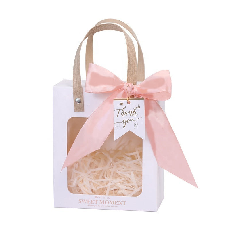 Sweet Moment Paper Gift Bags with Window - Wedding Favor Bags, Pink Party Gift Bags