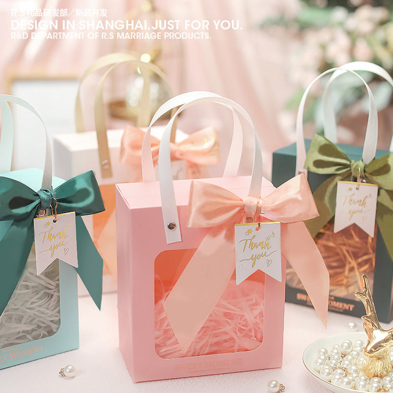 Sweet Moment Paper Gift Bags with Window - Wedding Favor Bags, Pink Party Gift Bags