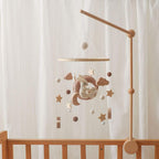 Nordic Wooden Baby Crib Mobile - Handmade Felt Moon & Bunny Rattle Soothing Toy