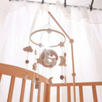 Nordic Wooden Baby Crib Mobile - Handmade Felt Moon & Bunny Rattle Soothing Toy