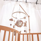 Nordic Wooden Baby Crib Mobile - Handmade Felt Moon & Bunny Rattle Soothing Toy