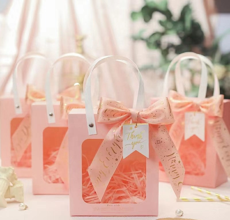 Sweet Moment Paper Gift Bags with Window - Wedding Favor Bags, Pink Party Gift Bags