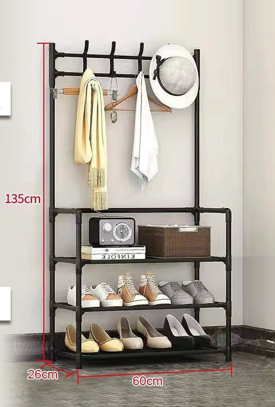 Over-Door Shoe Rack Organizer - Portable 3-Layer Shoe Storage Cabinet with Coat Hooks