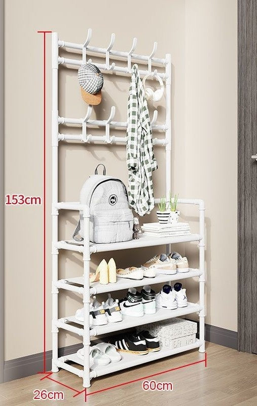 Over-Door Shoe Rack Organizer - Portable 3-Layer Shoe Storage Cabinet with Coat Hooks
