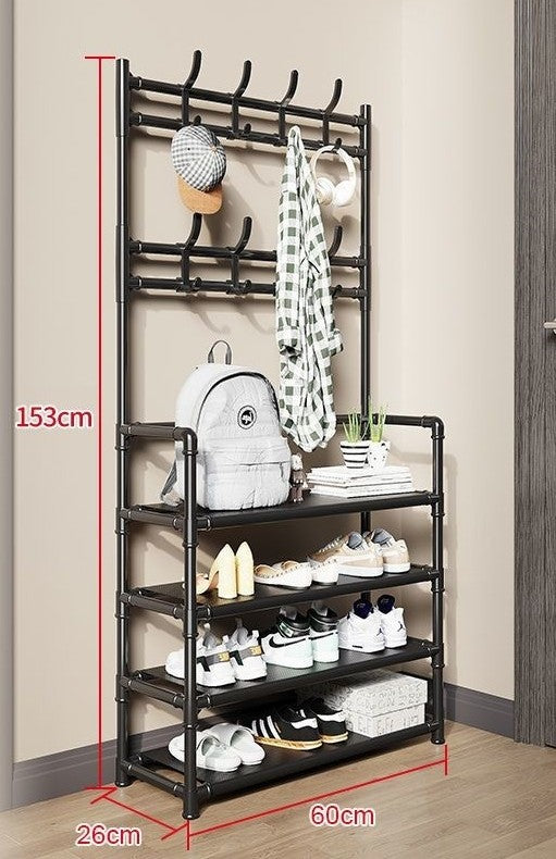 Over-Door Shoe Rack Organizer - Portable 3-Layer Shoe Storage Cabinet with Coat Hooks