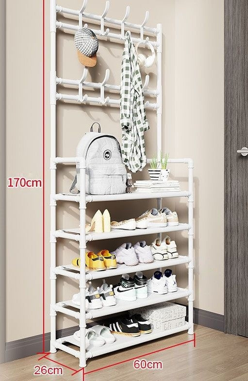 Over-Door Shoe Rack Organizer - Portable 3-Layer Shoe Storage Cabinet with Coat Hooks