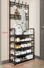 Over-Door Shoe Rack Organizer - Portable 3-Layer Shoe Storage Cabinet with Coat Hooks