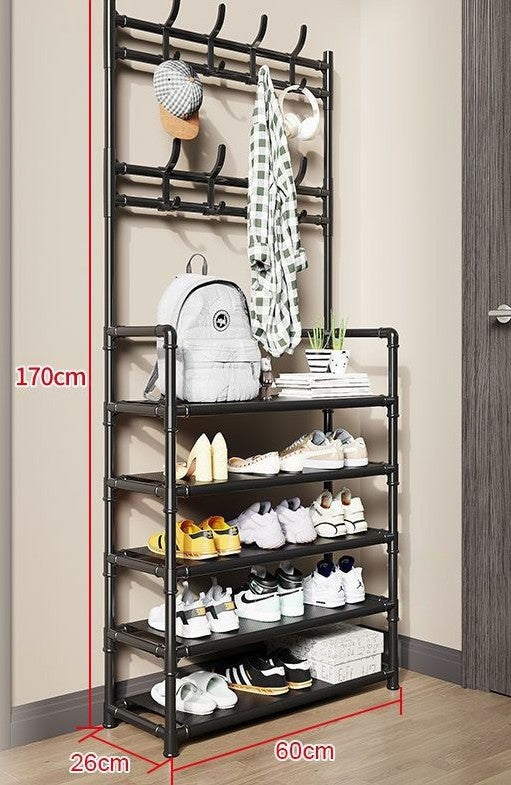 Over-Door Shoe Rack Organizer - Portable 3-Layer Shoe Storage Cabinet with Coat Hooks