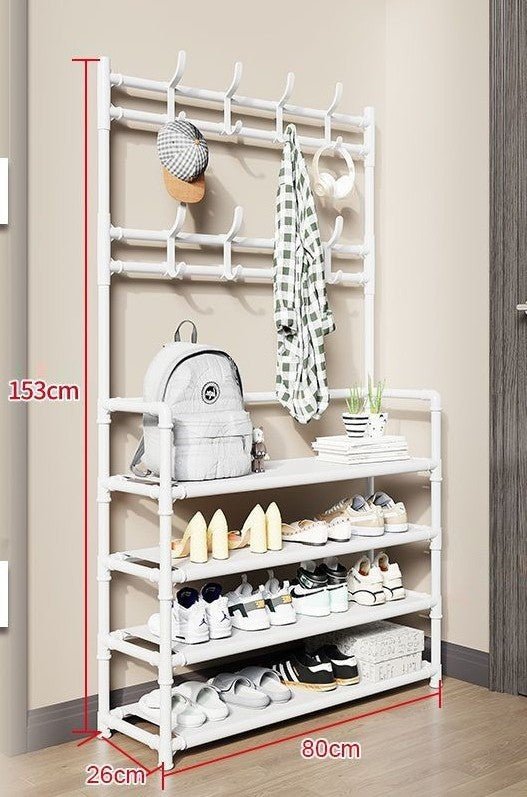 Over-Door Shoe Rack Organizer - Portable 3-Layer Shoe Storage Cabinet with Coat Hooks