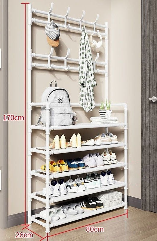 Over-Door Shoe Rack Organizer - Portable 3-Layer Shoe Storage Cabinet with Coat Hooks