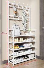Over-Door Shoe Rack Organizer - Portable 3-Layer Shoe Storage Cabinet with Coat Hooks