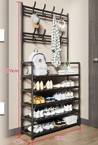 Over-Door Shoe Rack Organizer - Portable 3-Layer Shoe Storage Cabinet with Coat Hooks