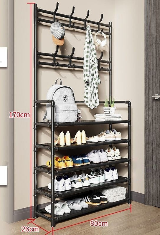 Over-Door Shoe Rack Organizer - Portable 3-Layer Shoe Storage Cabinet with Coat Hooks