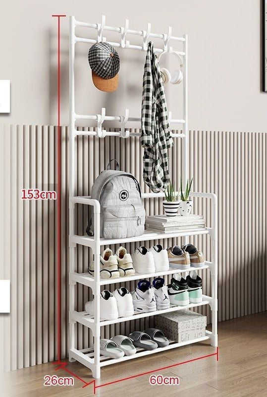 Over-Door Shoe Rack Organizer - Portable 3-Layer Shoe Storage Cabinet with Coat Hooks