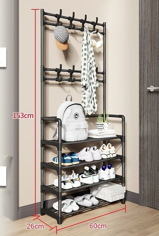 Over-Door Shoe Rack Organizer - Portable 3-Layer Shoe Storage Cabinet with Coat Hooks