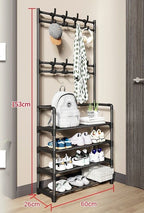 Over-Door Shoe Rack Organizer - Portable 3-Layer Shoe Storage Cabinet with Coat Hooks
