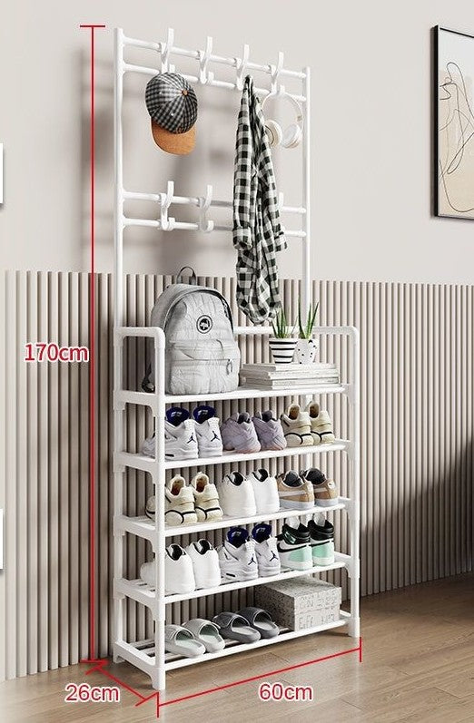 Over-Door Shoe Rack Organizer - Portable 3-Layer Shoe Storage Cabinet with Coat Hooks