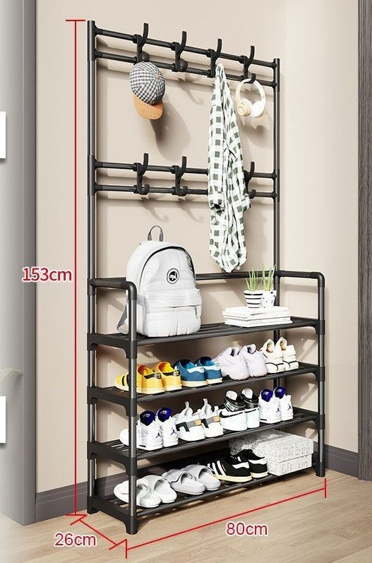 Over-Door Shoe Rack Organizer - Portable 3-Layer Shoe Storage Cabinet with Coat Hooks