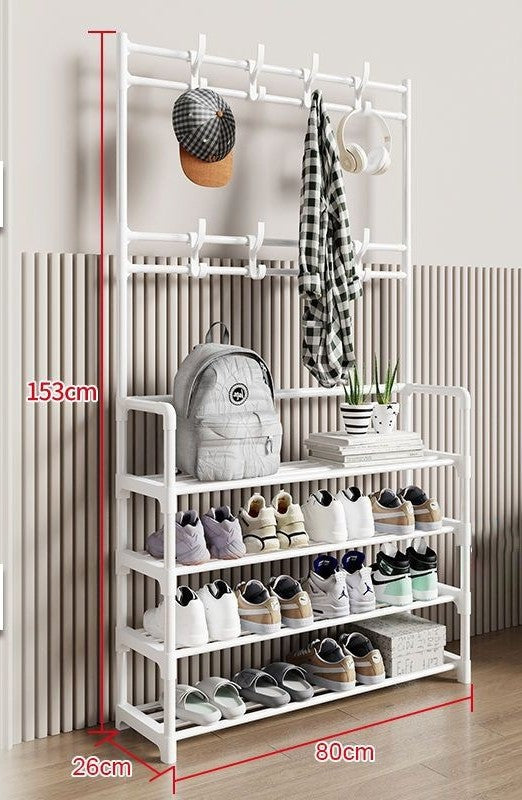 Over-Door Shoe Rack Organizer - Portable 3-Layer Shoe Storage Cabinet with Coat Hooks