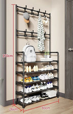 Over-Door Shoe Rack Organizer - Portable 3-Layer Shoe Storage Cabinet with Coat Hooks