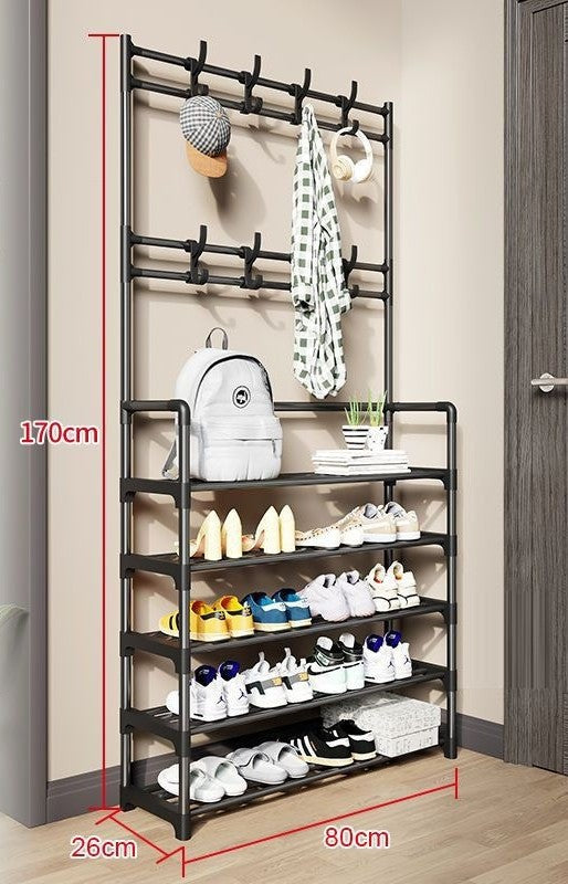 Over-Door Shoe Rack Organizer - Portable 3-Layer Shoe Storage Cabinet with Coat Hooks