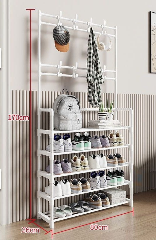 Over-Door Shoe Rack Organizer - Portable 3-Layer Shoe Storage Cabinet with Coat Hooks