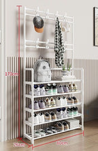 Over-Door Shoe Rack Organizer - Portable 3-Layer Shoe Storage Cabinet with Coat Hooks
