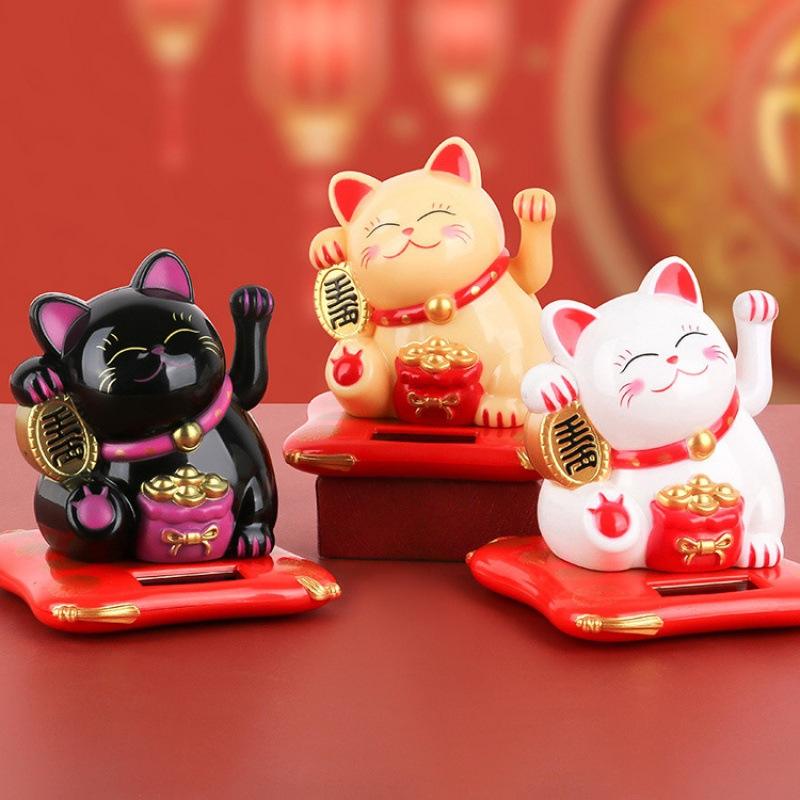 Solar Powered Lucky Fortune Cat - Waving Arm Maneki-neko for Car & Home