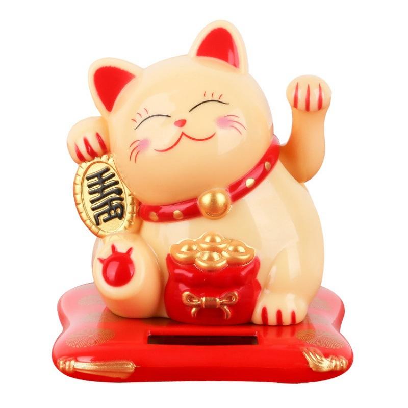 Solar Powered Lucky Fortune Cat - Waving Arm Maneki-neko for Car & Home